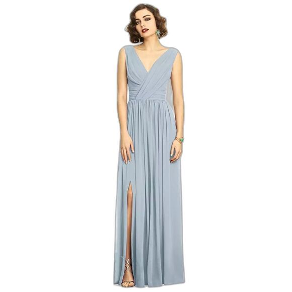 Dessy Collection Sz 18 Sleeveless Draped Chiffon Maxi Dress Front Slit Mist 2894 - Picture 2 of 5